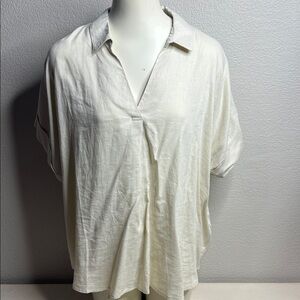 Cato Ivory Linen Blend Button Back Blouse Women’s Large